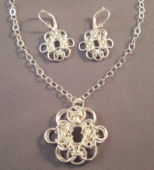 Chain Maille Lace Pendant and Earrings